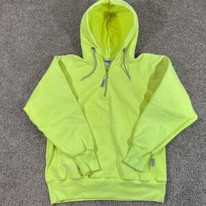 Kellsport USA Quarter Zip Hoodie Mens M Neon Yellow Vintage Workwear Made USA